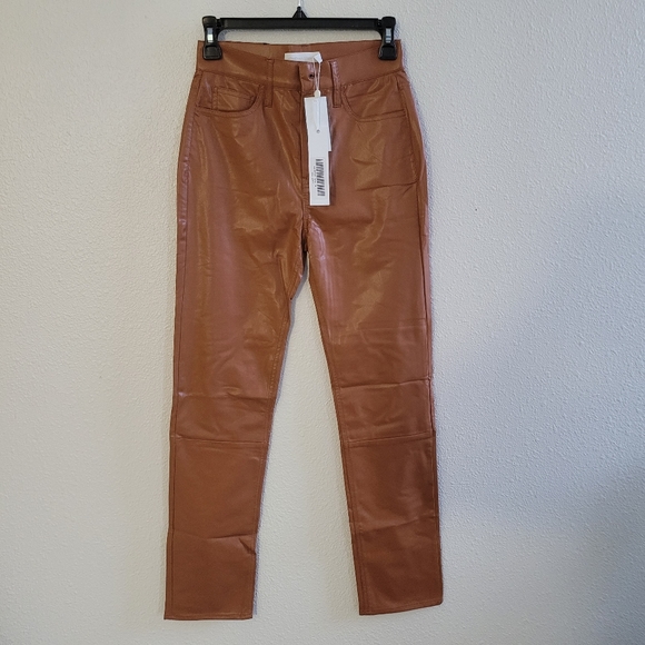 Jonathan Simkhai Womens Coated High Rise Straight Leg Pants—Toffee - Picture 2 of 8
